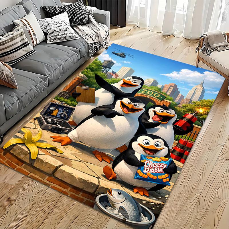 Penguins Zoo Adventure Carpet suitable as a non-slip mat for the living room or bedroom sofa