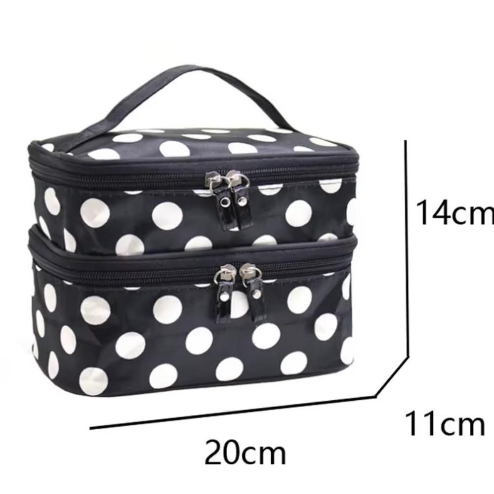 New Double-layer Makeup Bag Polka Dots Portable Travel Makeup Case Large Capacity Travel Toiletries Organizer