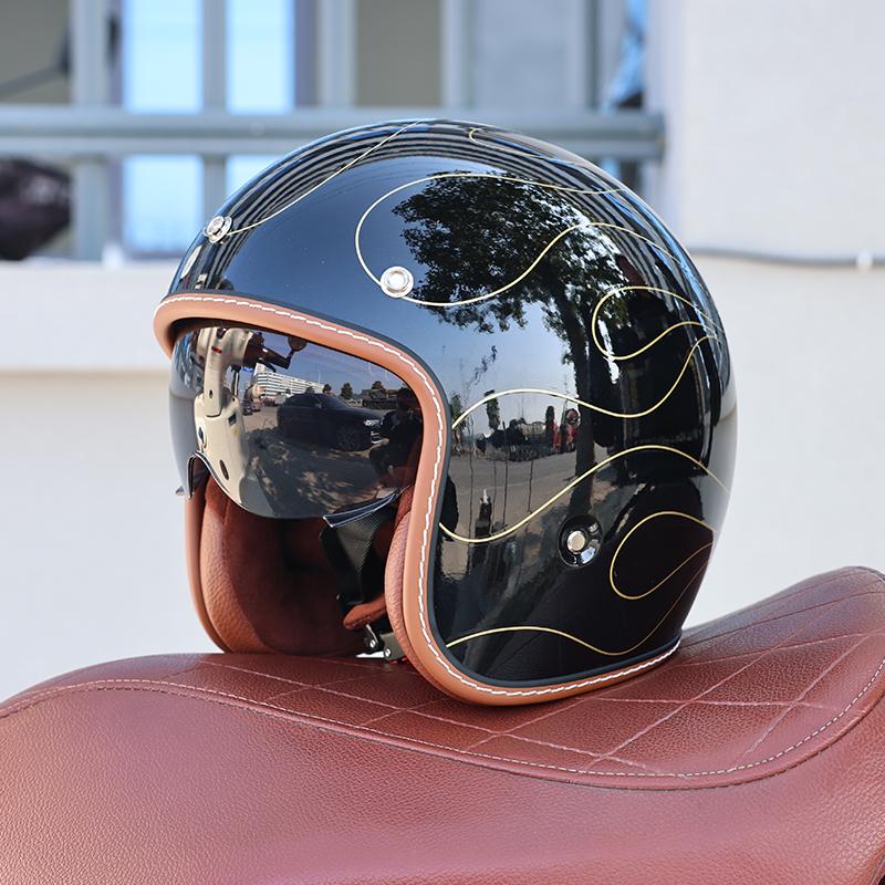 S68-DOT Certified 3/4 Open Face Motorcycle Helmet Shell Lightweight Breathable Retro Unisex Adult Scooter Cruiser Safety Helmet