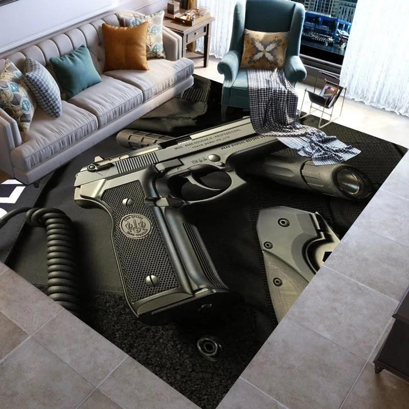Retro Guns Pistol Ammunition Bullet Cartridge AK M4 Rug Carpet for Living Room Bedroom Decor Non-slip for Sofa Doormat Mat