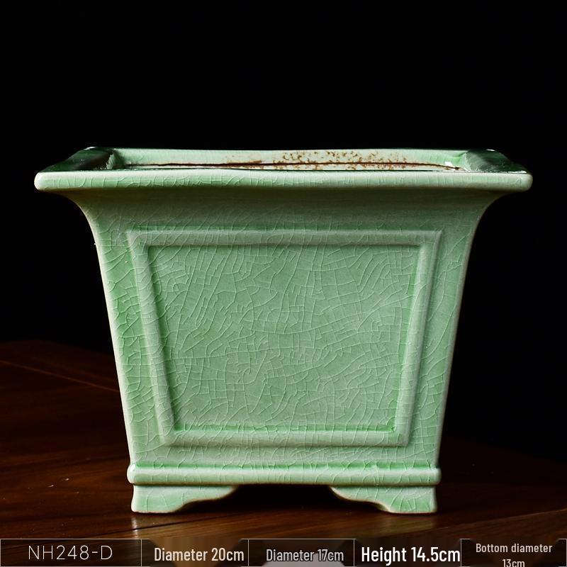 Ceramic Square Bonsai Flower Pot - Large High-Angle, Creative Chinese Style for Green Plants and Orchids