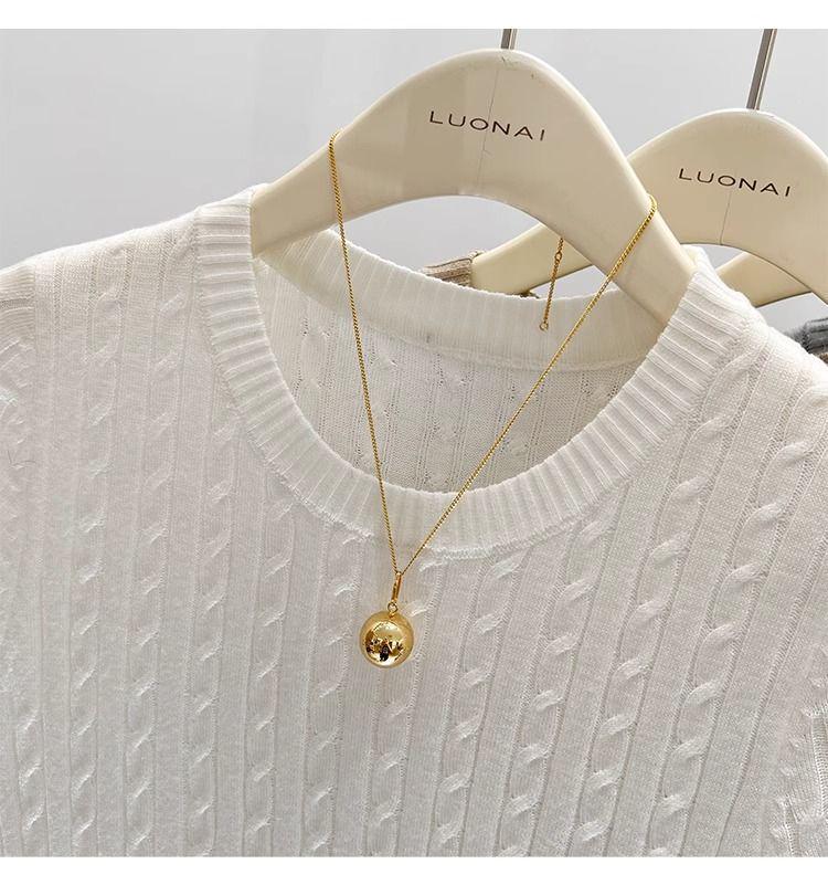 Dámské Vynikající Modré Copánkové Pletené Tričko Slim Fit - Letní Top s Krátkým Rukávem