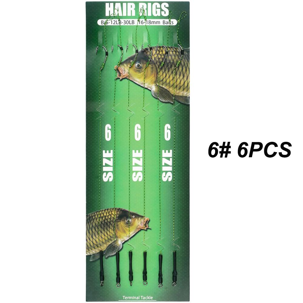 6Pcs Carp Fishing Hair Rigs With Curved Barbed Carp Hook Rolling Swivels and Braid Fishing Lines for Boilies Bait Stopper
