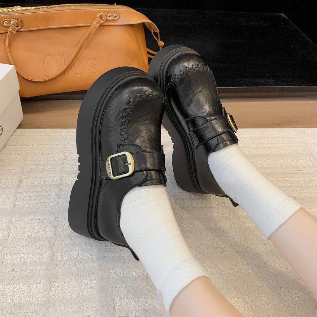 French platform heightening small leather shoes women's 2025 autumn new shorty Le retro British loafers with skirt