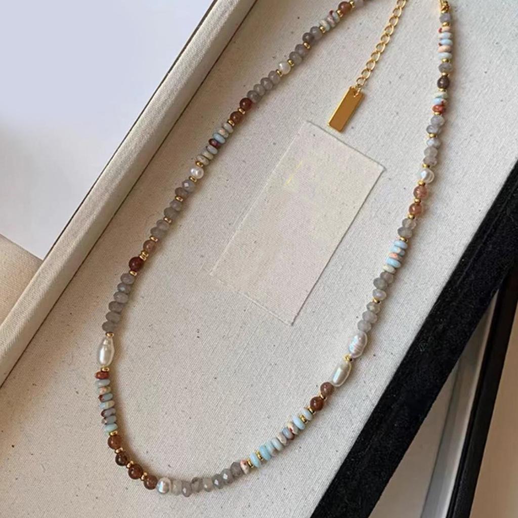 Handmade Necklace Adjustable Length Neckchain Artificial Crystal Beaded Clavicle Chain for Beach and Vacation Wear