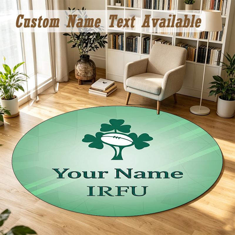 Round Rug Custom NameIreland Rugby Pattern Non Slip Carpet Home Floor Decor