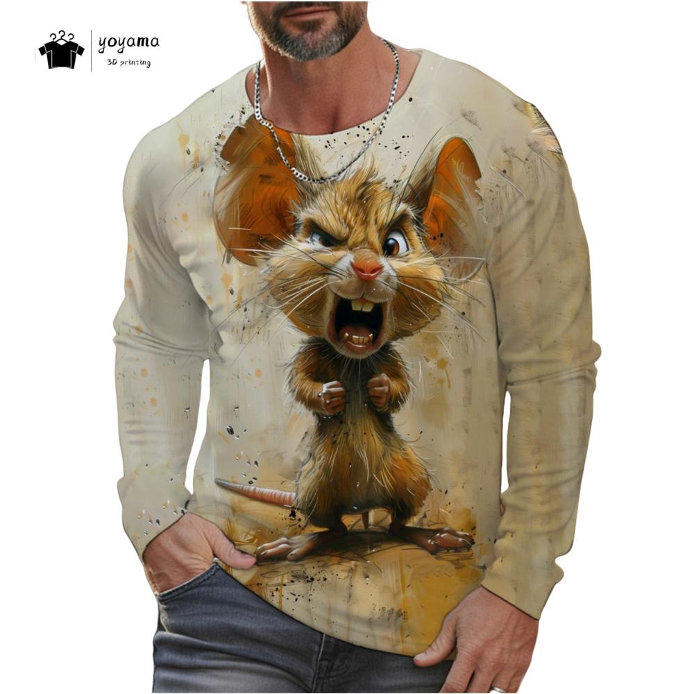 Funny Chicken Pattern Men Long Sleeved T-Shirt 3D Print Autumn Loose-Fitting Men's Clothing Casual Fashionable O-Neck Men's Top