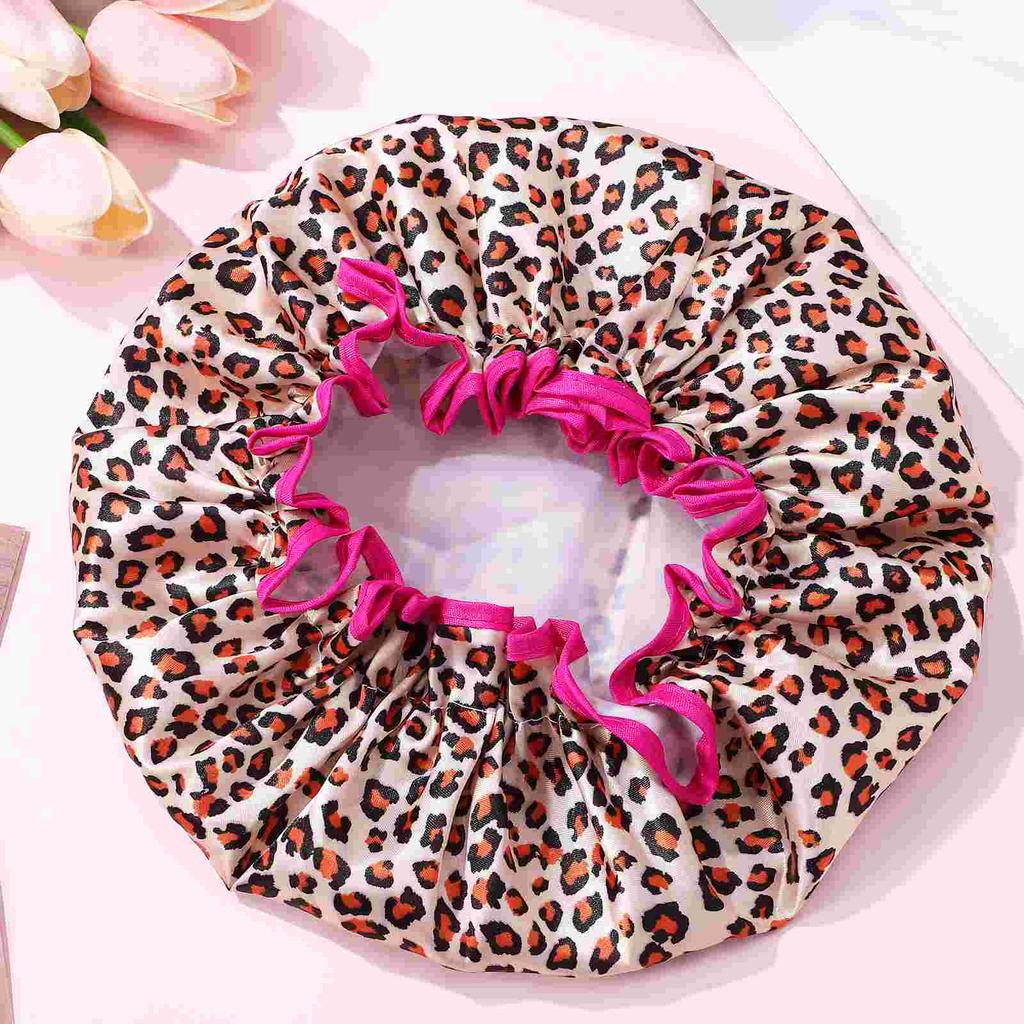 Extra Große Duschhaube mit Leopardenmuster, Satinfutter, Badekappe, Haar-Badekappe, Duschhauben, Badewannenzubehör, Badezimmer