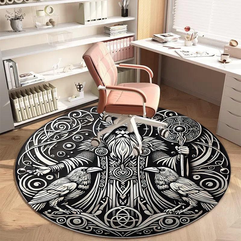 1Pc Viking theme Printed circular carpet, home door mat, outdoor travel protection carpet A1