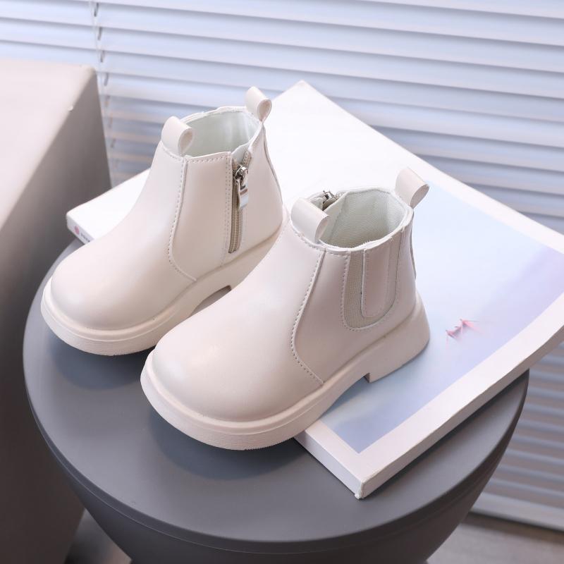 Children's Boots Non-Slip Kids Leather Boots Side Zipper Design Short Boots Comfortable Solid Color Kids Shoes