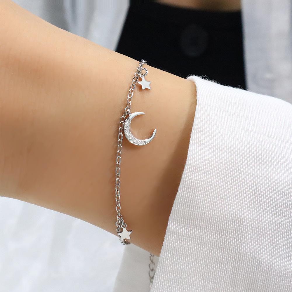 Curvy Crescent Moon Jewelry Sweet Niche Flash Diamond Fringed Moon Star Bracelet Female