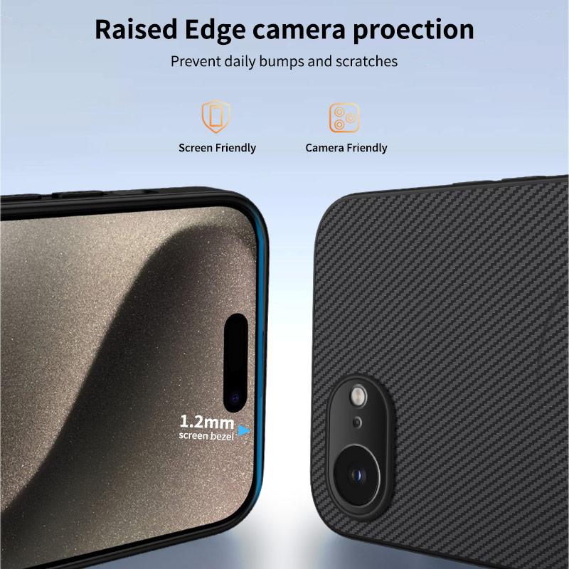 For iPhone 16e Magnetic Case WANLONFENG TQ1 Series Carbon Fiber Texture PC TPU Phone Cover with 2Pcs Screen Films