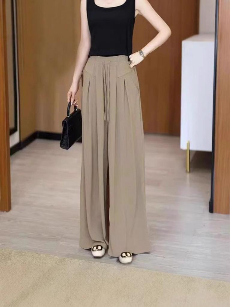 Relaxed Womens Wide Leg Pants With High Waist And Irregular Hem For Casual Spring Wear
