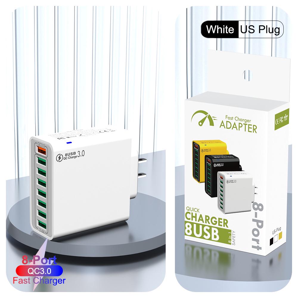 QC3.0 8-Port 30W Multi-USB Fast Charger for Mobile Phones - US/EU/KR Specs, High Power, Colorful Design