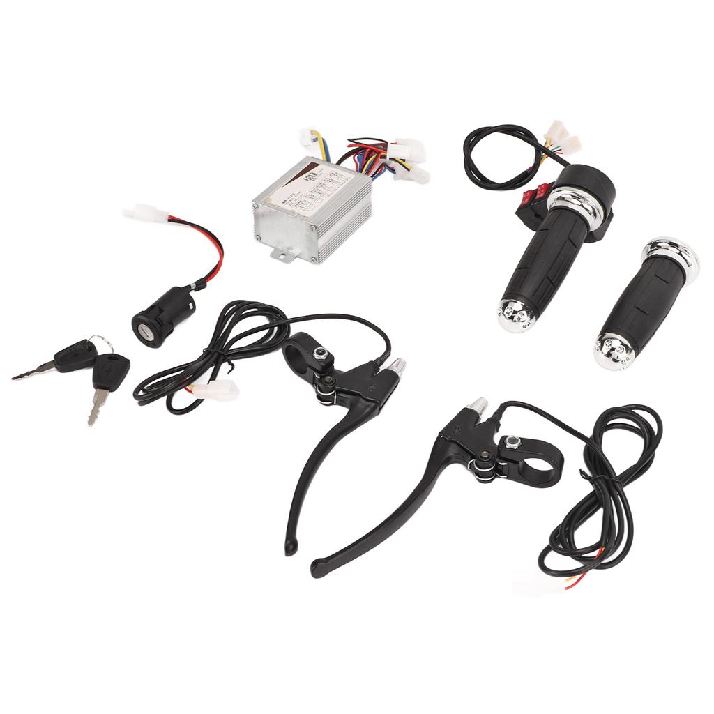 Electric Bike Controller Kit 24V 500W Brushed Controller 3 Speed Throttle Grip Brake Lever with Lock for Tricycle