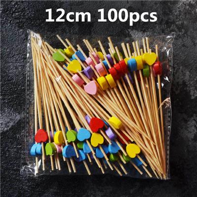 100pcs 12cm Fruit Cocktail Pick Stick Different Style Bamboo/PVC Buffet Cupcake Toppers Bar Tools Barware