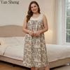 Camisón de Mujer Talla Grande Cuello Redondo Sin Mangas Encaje Largo Beige Holgado Verano Ropa de Casa Vestido Pijama