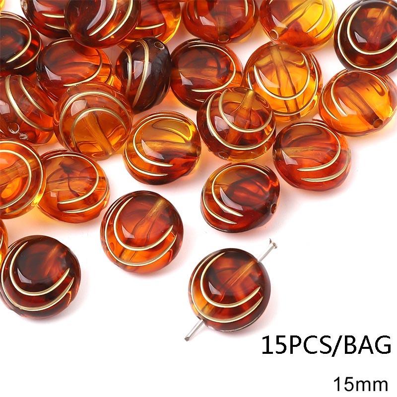 Handmade Bracelet Beads Acrylic Vintage Amber Gold Beads Oval Flat Beads Bracelet Necklace Spacer Beads Handmade Diy Jewelry Beading Accessories