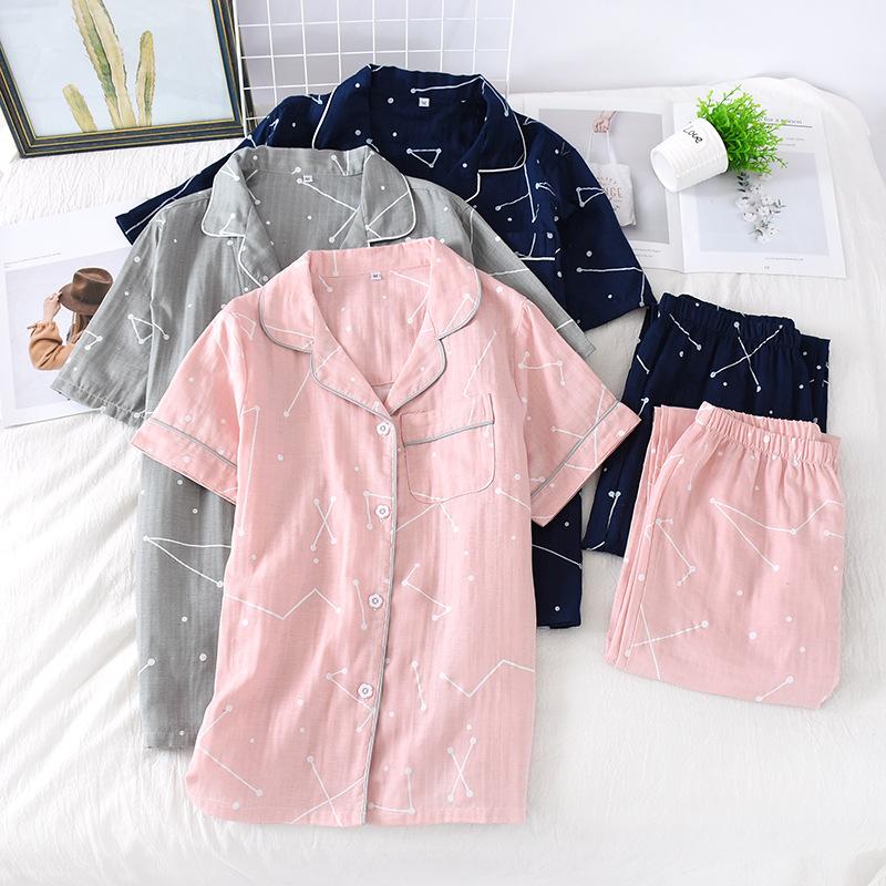 Pijamale Vară Pantaloni subțiri cu mâneci scurte Pijamale 100% bumbac Costum simplu pentru serviciu la domiciliu Lenjerie de dormit pentru femei