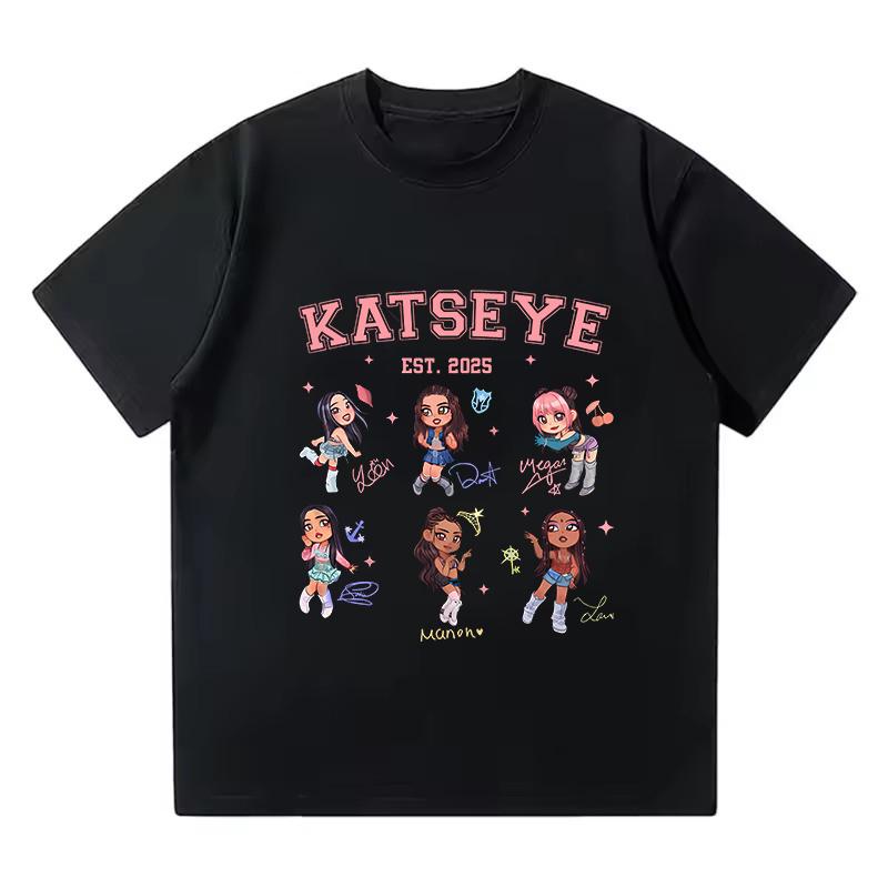 Hot Katseye Funny Print T-shirt Women Men Casual Graphic Tees Tops Unisex Korean Style T Shirt Gothic Y2k Tshirt Clothes