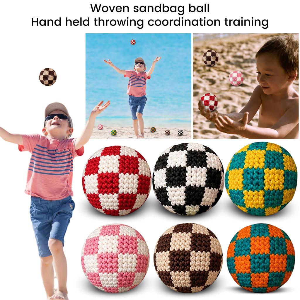 6 Piece Set Woven Patterned Handheld Bean Bags for Toss and Catch Coordination Training Soccer Style Balls