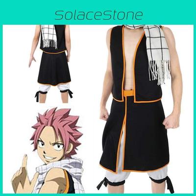 Prémiová sada cosplay kostýmu Fairy Tail Natsu Dragneel se stylovou šálou a sukní