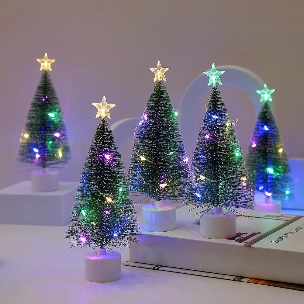 New Christmas Mini Christmas Trees LED with Stars Xmas Tree Ornament Colorful Lights Luminous Xmas Tree Home Decoration