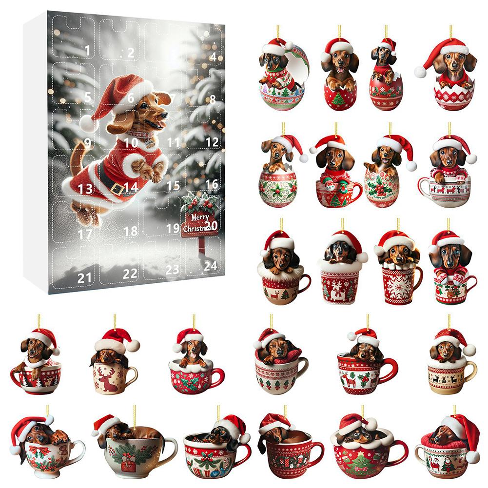 2025 Holiday Advent Calendar Cow Ornaments Christmas Advent Calendar Acrylic Cartoon Highland Cow Hanging Decorations Home Decor