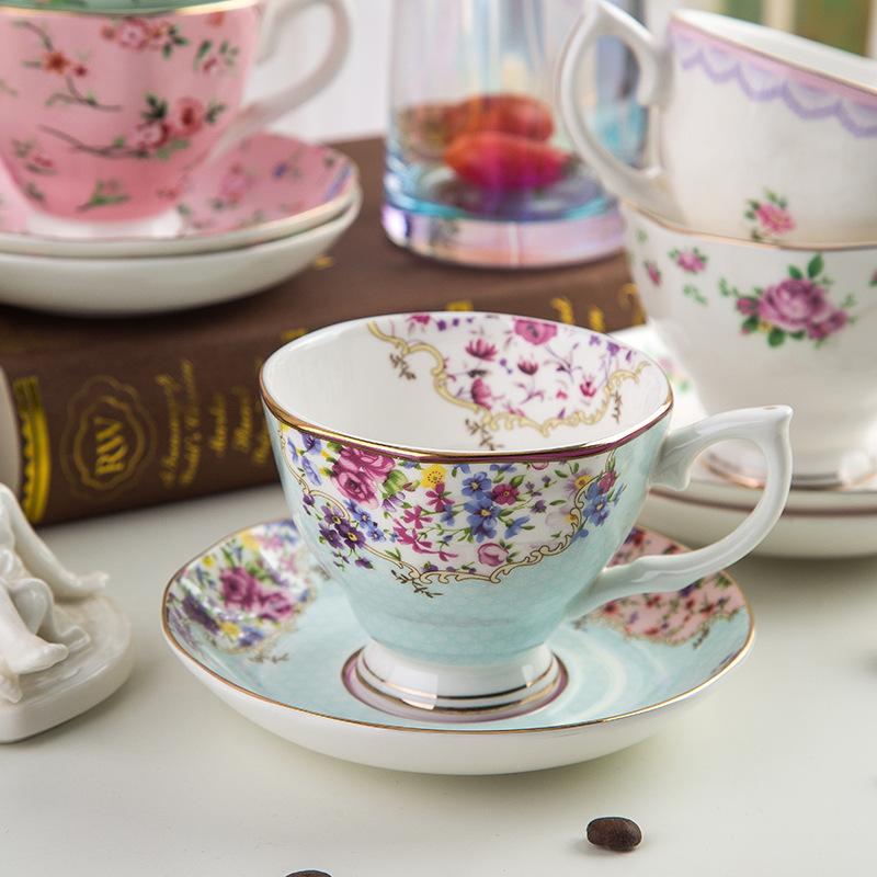 

European-style Tea Cup and Saucer Set Floral Teacups Coffee Cup Latte Cup Mugs for Mother s Day Birthday Wedding Party Gifts 200ml небо синє кольору