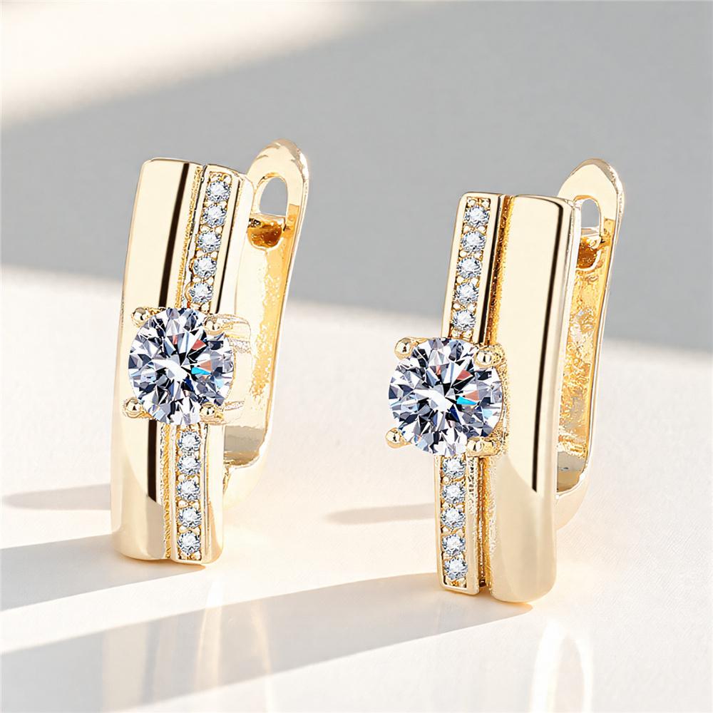 Female White Zircon Stone Round Hoop Earrings Vintage Fashion Gold Silver Color Wedding  For Women
