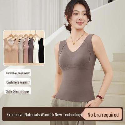 Women's Fleece-Lined Seamless Vest with Bra Pads - Slimming Winter Warmth