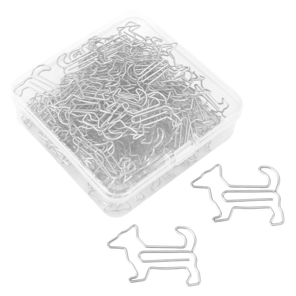 

100Pcs Dog Shape Paper Clips with Storage Box 32*20mm Metal Paper Clips Mini Size Wide Application Portable Paper Clips серебряный