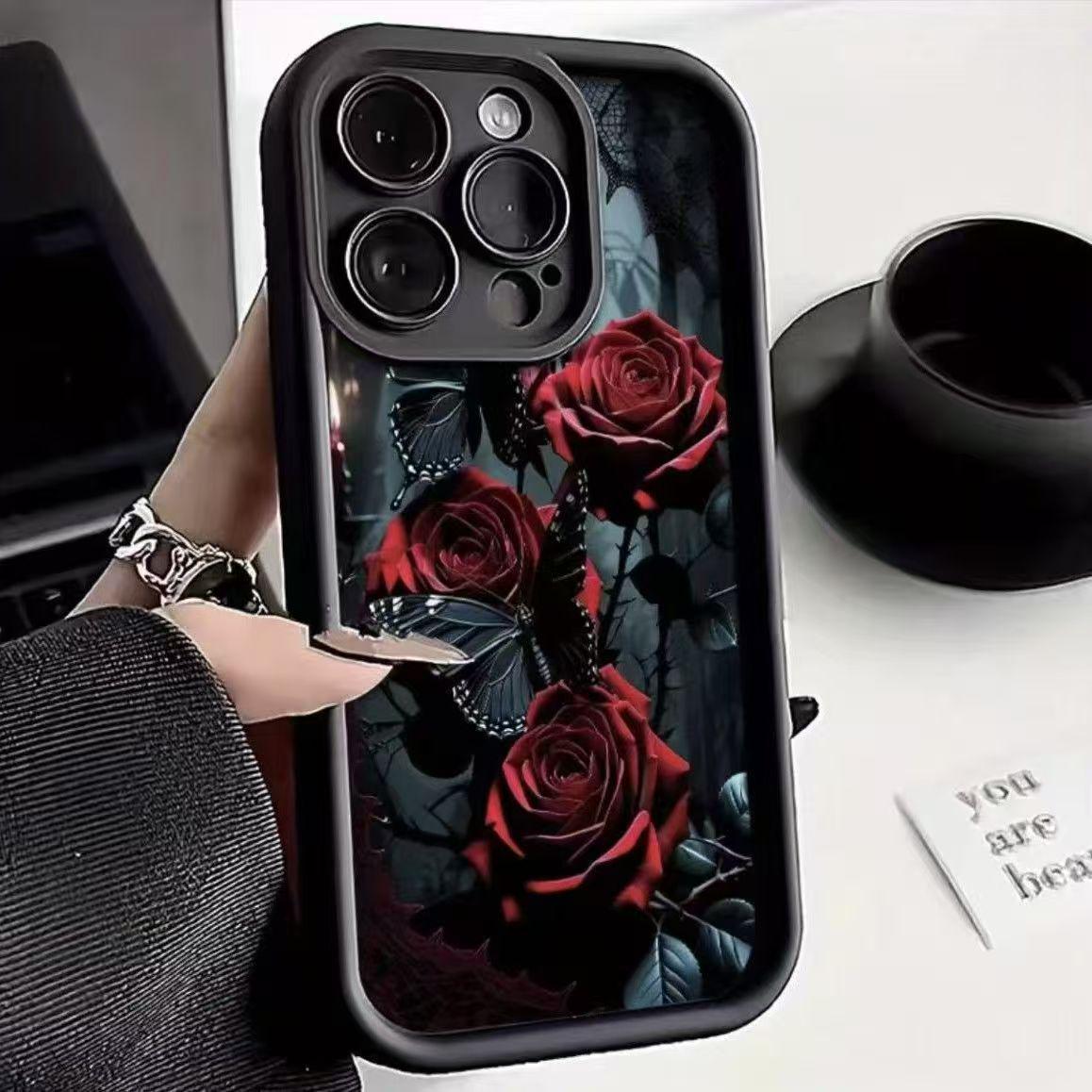 

Red Rose Butterfly Phone Case for iPhone 14, 15 Pro, 16 Pro, 17 14 Pro Max