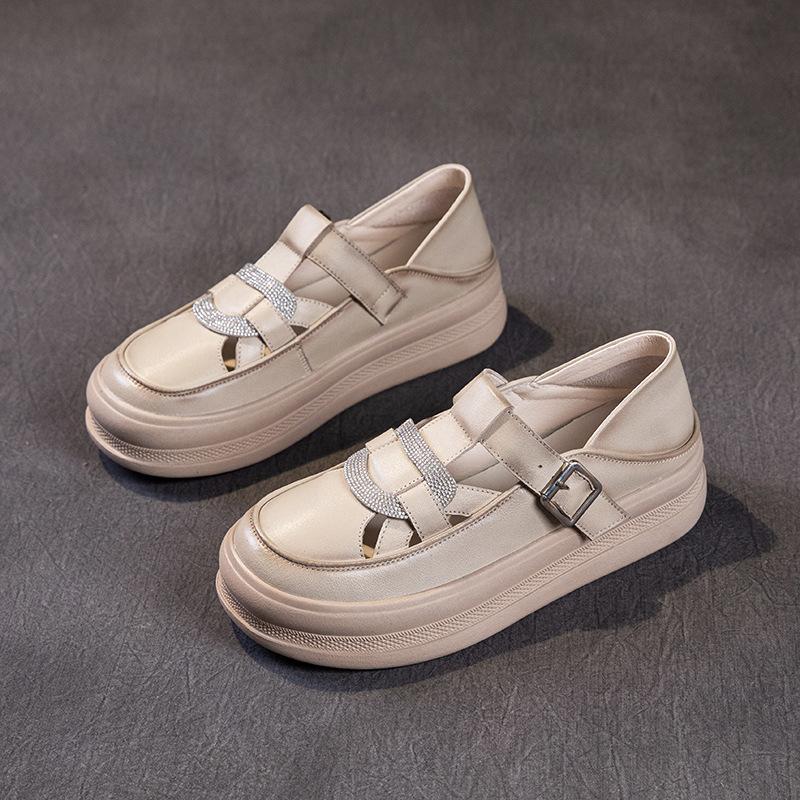 

Первый слой коровьей кожи маленькие белые туфли для женщин летом 2025 года, новые повседневные универсальные цветные на липучке на плоской подошве маленькие кеды 35