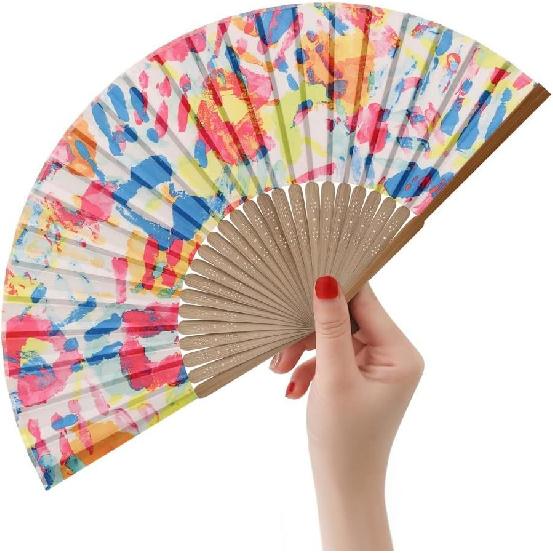 HeyToo Women Held Hand Folding Fan - Bamboo Printed Pattern Foldable Fan - Ideal for Decoration, Wedding, Themed Anniversary Party, Church, EDM,
