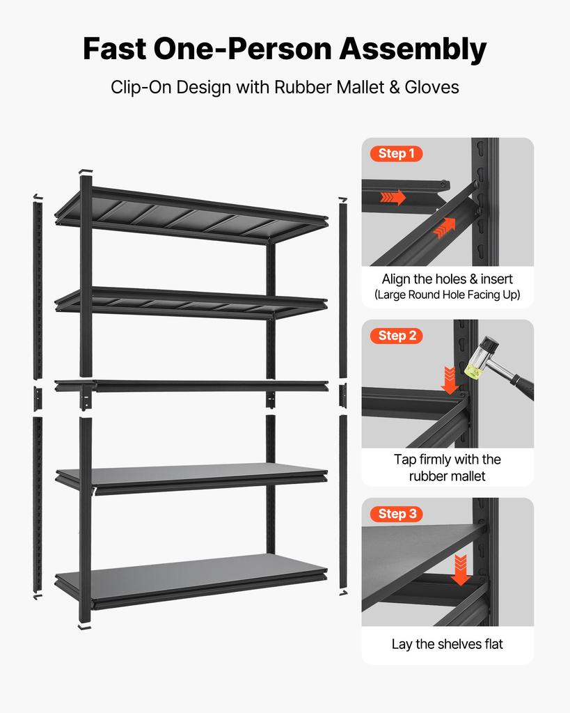 VEVOR Storage Shelves, 5-Tier Adjustable, 1360.8kg Capacity, Heavy Duty Garage Storage Shelving Unit, Metal Utility Rack Shelf