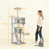 Cat Scratching Tree, 180 Cm, Platforms, Bed, 2 Caves, Hammock, Ladder, Sisal Posts, Light Gray