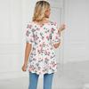 Summer Women's T-shirt V-neck Printed T-shirt Bubble Short Sleeve Drawstring Tops