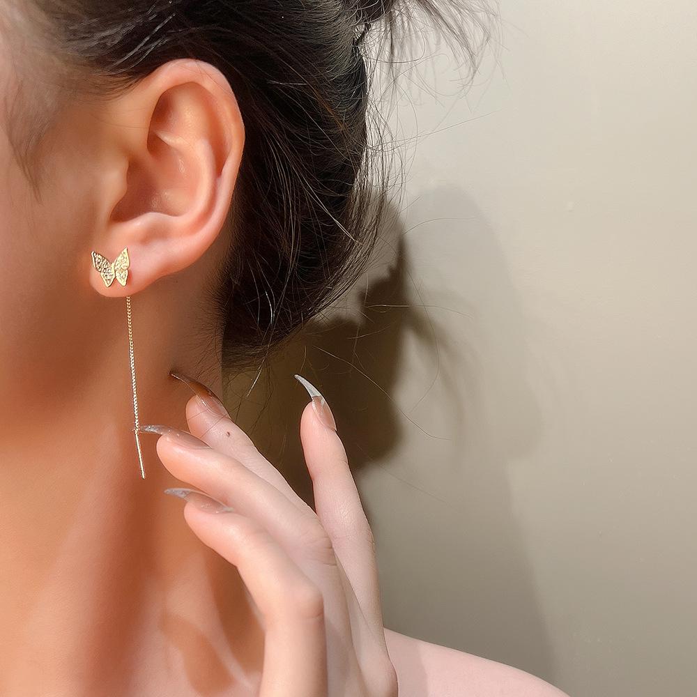 European & American Long Tassel Chain Clip-On Earrings - Versatile Fairy-Inspired Korean Style for Women