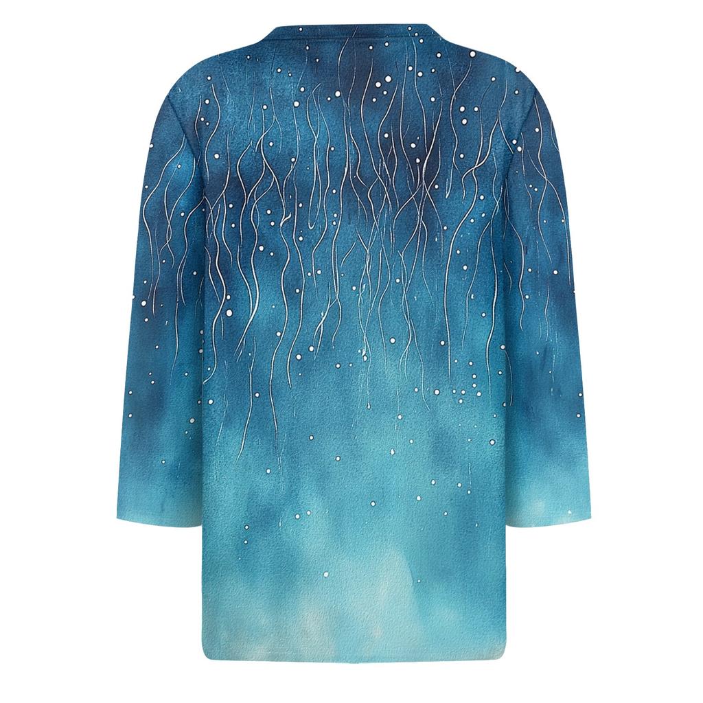 Dámská móda Ležérní tričko s kulatým výstřihem, 3/4 rukávem, volným potištěným tričkem, dámský top