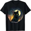 Cool Art Graphic Black Cat With Moon,Quality Short Sleeves
