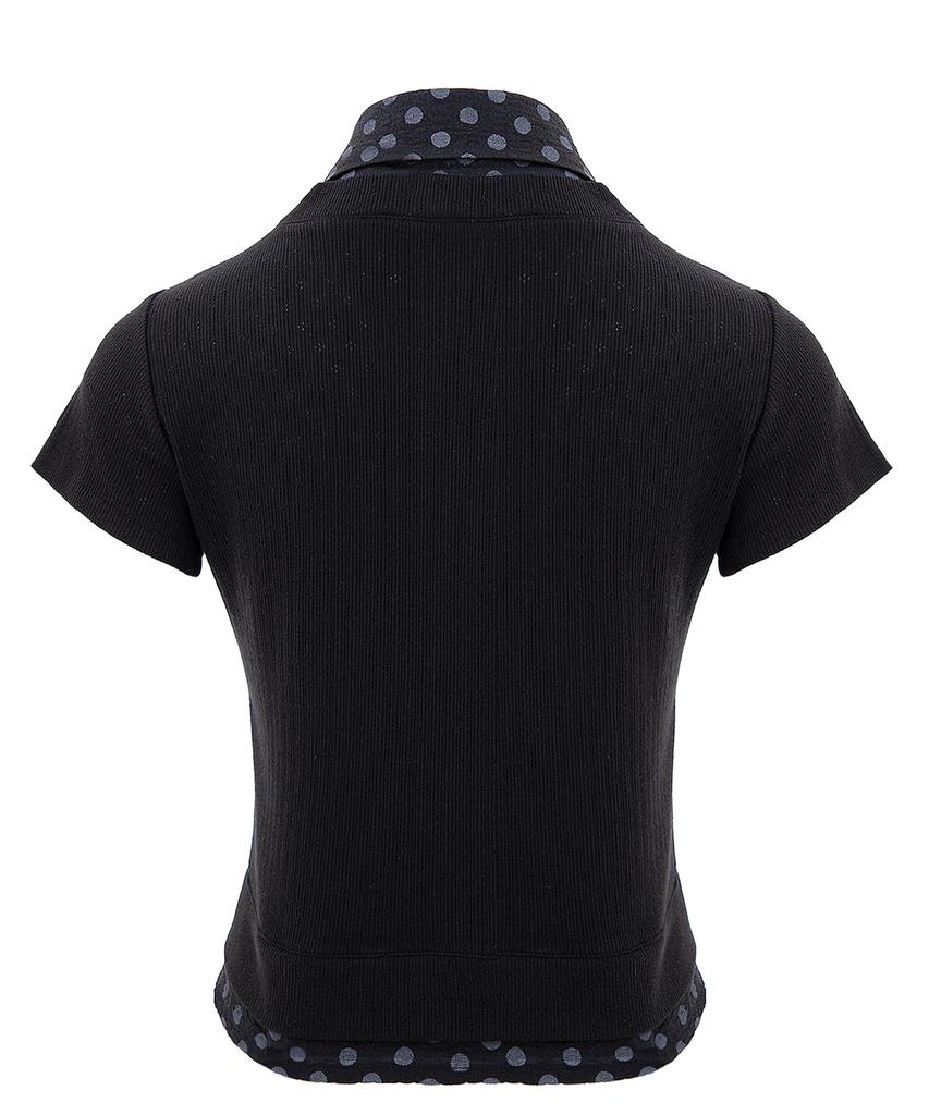 PLASMA SPHERE Polka Dot Cardigan Layered Shirt_Black