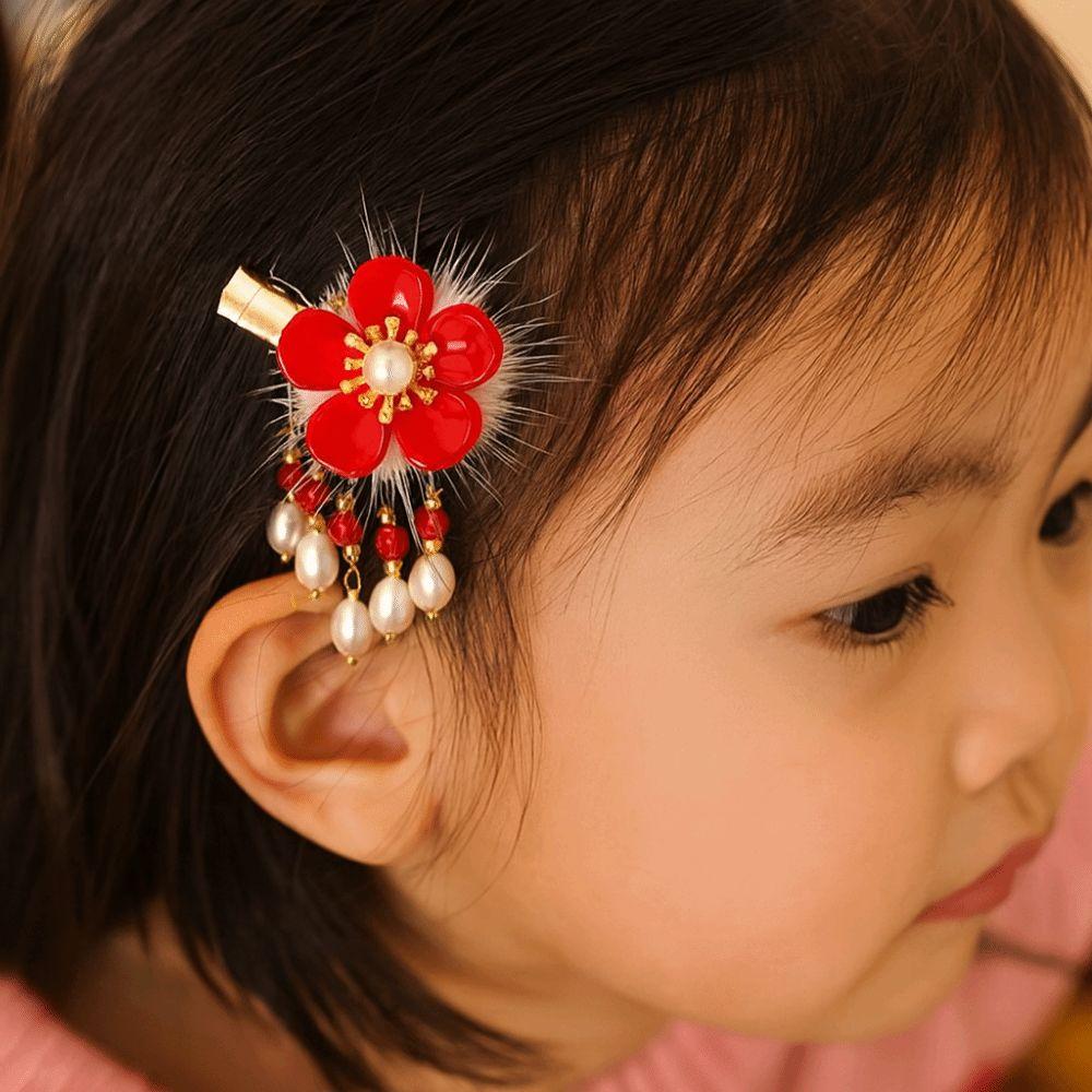 Hanfu Headwear Children's New Year Hairpin Tang Suit Cute Chinese Style Red Barrettes Sweet Ball Ancient Style Hair Clip