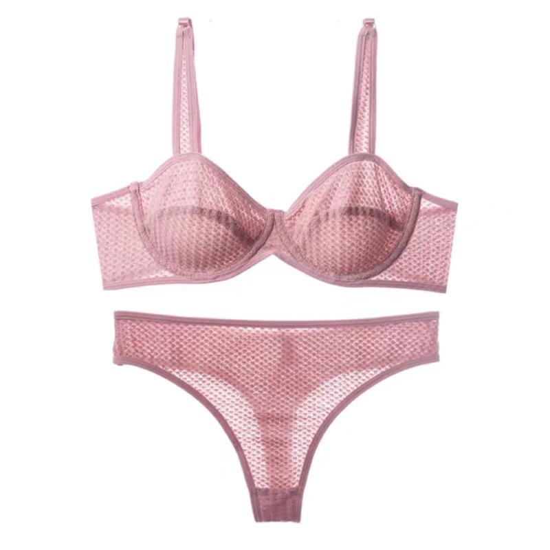 Şeker Renk iç çamaşırı seti Kadınlar için Yaz Ultra Ince Push Up Sütyen Seti Fransız Seksi Bralette Dantel Kumaş Nefes Sütyen Tanga Setleri