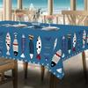 One vintage ocean-themed tablecloth - bright blue sandfish and nautical pattern, made of durable polyester