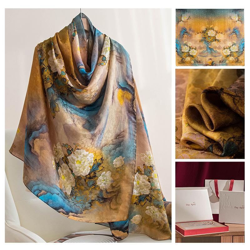 Silk scarf Korean atmosphere spring and summer new printing light mulberry silk silk scarf women's versatile big shawl