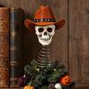 Halloween Desktop Ornament Gothic Skull Tree Topper with Cowboy Hat, Vintage Western High-end Home Decor Skeleton for Halloween, Spooky Christmas Top