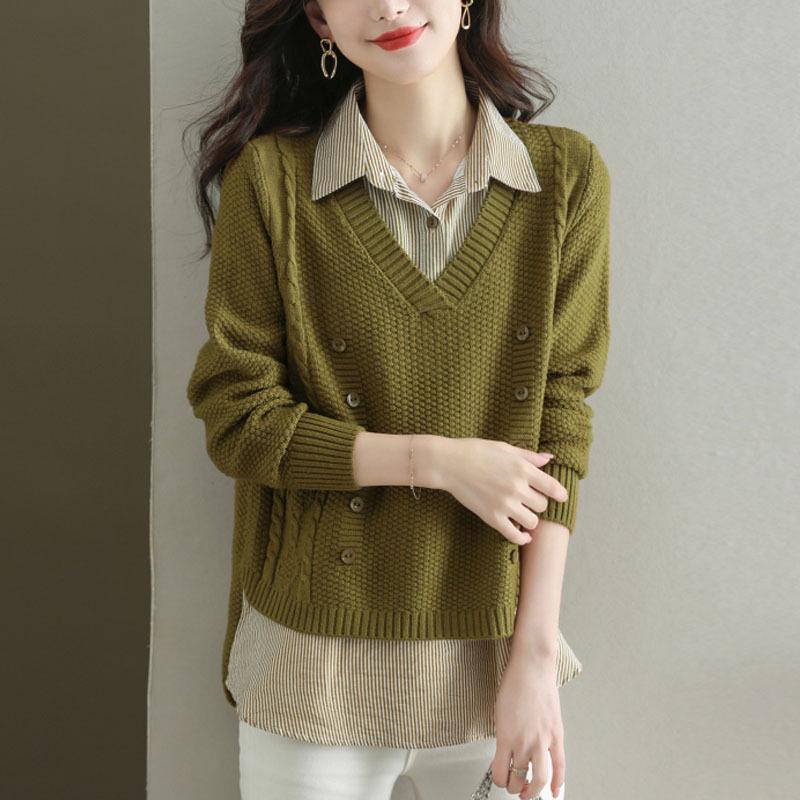 Women's Early Autumn 2025 Two-Piece Knit Shirt - Stylish Fall & Winter Top