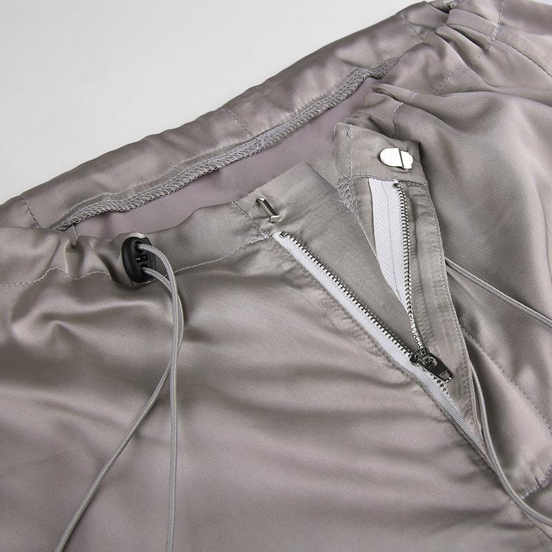 European and American Solid Color Vertical Feeling Floor Dragging Satin Trendy Loose Casual Pants