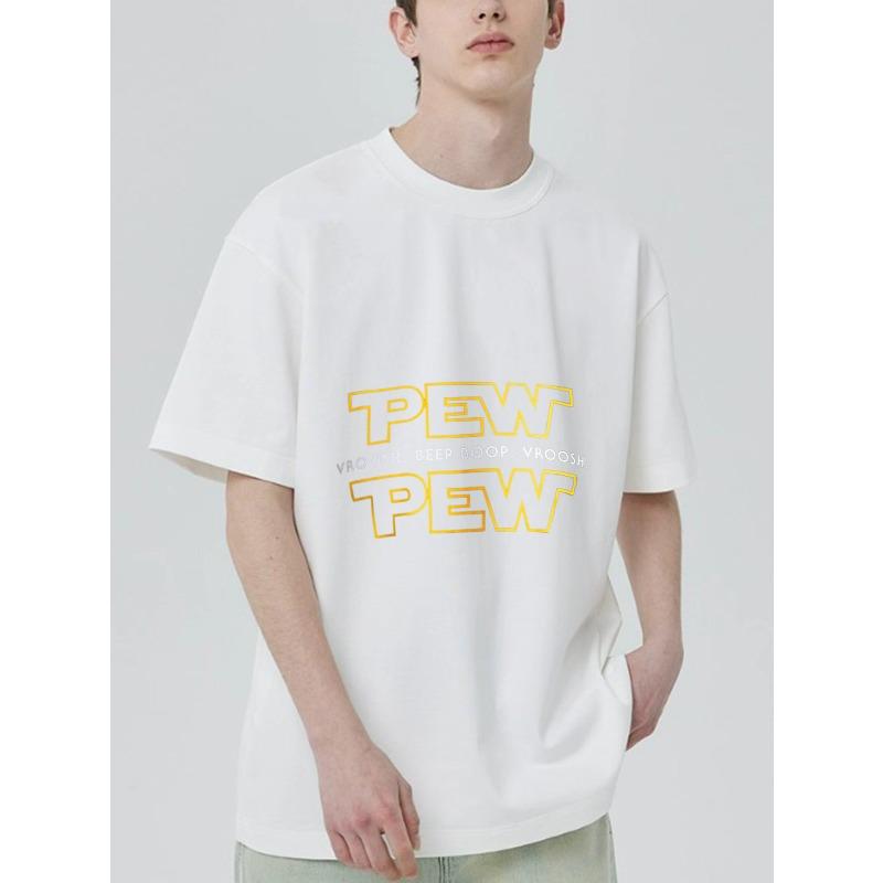 Black T Shirt with Pew Pew and Vroosh Deep Boop Text Print for Casual Wear S